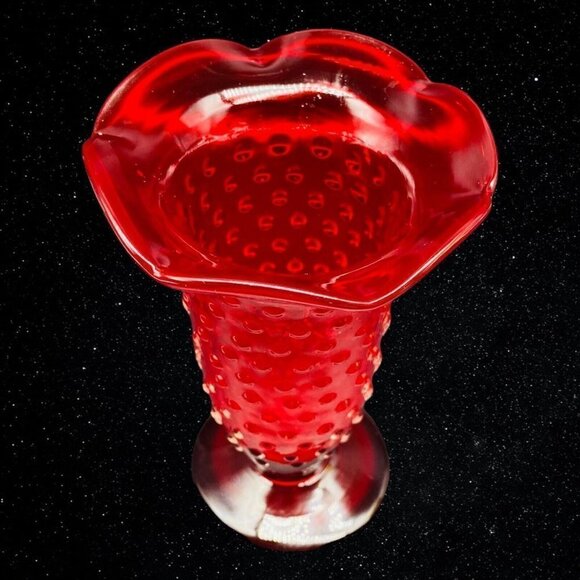 Vintage Set of 2 Art Glass Hand Blown Ruby Red Hobnail Bud Vases 6”T 3.75”W - Picture 9 of 11